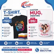 Mug Printing Rs. 99/-  | Custom T-sHIT-Shirt printing Rs. 50/- only | 
